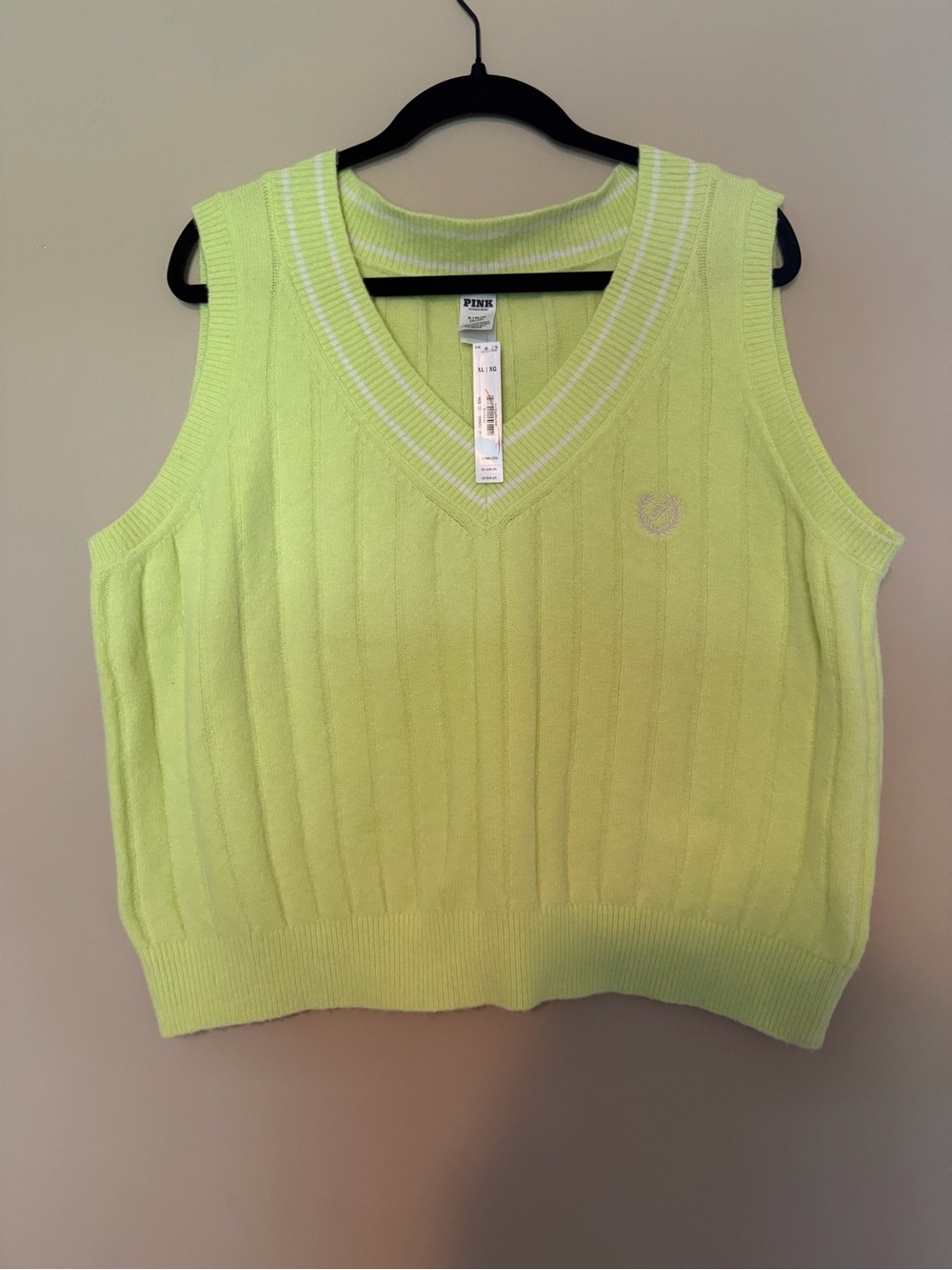 PINK Victoria's Secret Neon Lime Ribbed V-Neck Sweater Vest